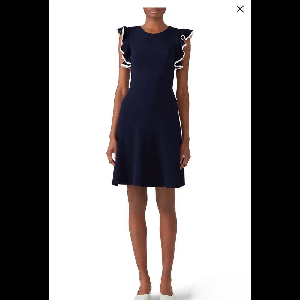 Shoshanna Navy Ruffle Knit Fit Flare Dress S